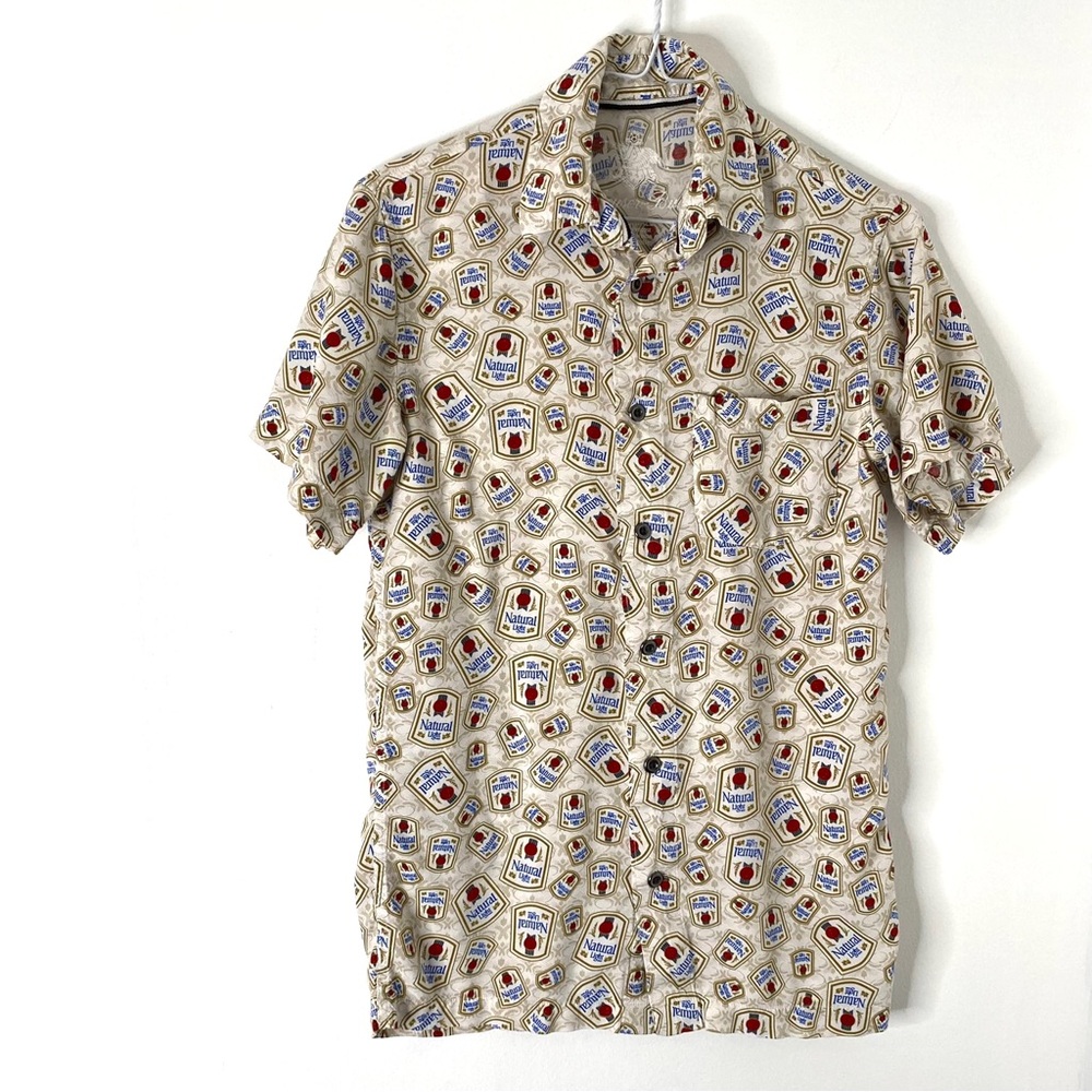 Anheuser-Busch Beer Printed Button Down Short Sleeve Top